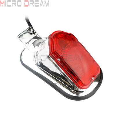 Universal Motorcycle Chrome Red Tombstone Tail Brake Light For Harley Chopper Bobber Custom Rear License Plate Fender Stop Lamp