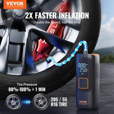 VEVOR Tire Inflator Portable Air Compressor 7800mAh Battery & 12V DC Dual Power 2X Faster 160PSI for Car Motorcycle Bike Ball