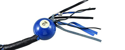 36" Long 1/2“ Diameter Black & Blue Motorcycle Get Back Whip with NO. 2 Pool Ball Real Leather