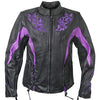 Xelement XS2027 Women's 'Gemma' Black and Purple Leather Embroidered Jacket with X-Armor Protection - Large