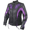 Xelement XS2027 Women's 'Gemma' Black and Purple Leather Embroidered Jacket with X-Armor Protection - Large