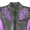 Xelement XS2027 Women's 'Gemma' Black and Purple Leather Embroidered Jacket with X-Armor Protection - Large