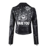 Autumn Women Winter Faux Soft Leather Jackets Coats Lady Black PU Rivet Zipper Epaulet 3D print Motorcycle Streetwear