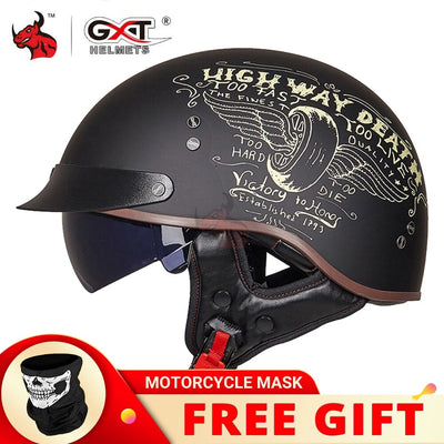 GXT DOT Certification Retro Motorcycle Helmet Moto Helmet Scooter Vintage Half Face Biker Motorbike Crash Moto Helmet Casco Moto