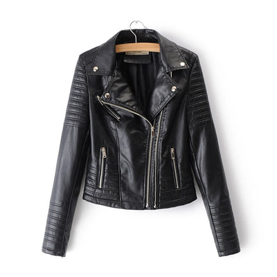 Fashion women&#39;s autumn winter motorcycle faux leather jacket ladies long sleeve motorcycle punk street wear black coat