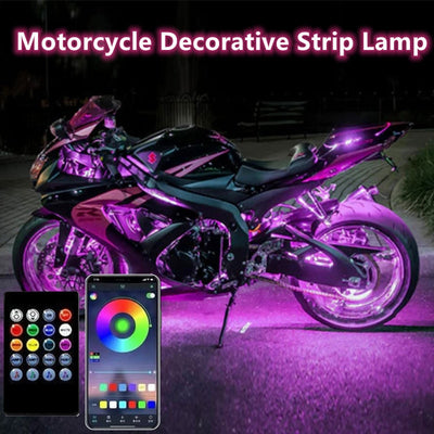 RGB APP LED Smart Brake Lights Motorcycle Car Atmosphere Light with Wireless Remote Control Moto Decorative Strip Lamp Kit