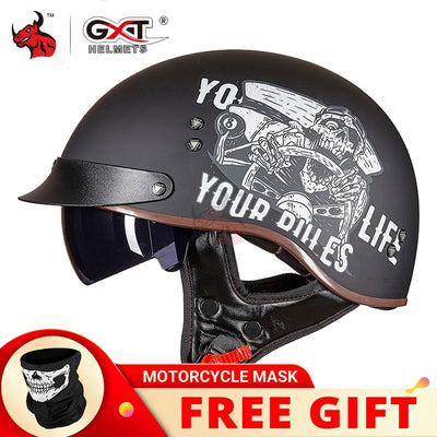 GXT DOT Certification Retro Motorcycle Helmet Moto Helmet Scooter Vintage Half Face Biker Motorbike Crash Moto Helmet Casco Moto