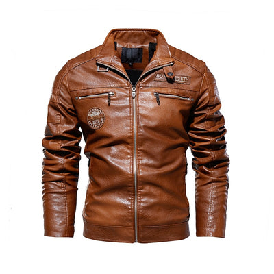 Leather Jacket Men Winter Fleece Motorcycle PU Leather Jacket Mens Stand Collar Casual Windbreaker Ropa De Hombre Slim Coat 7XL