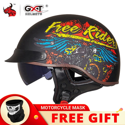 GXT DOT Certification Retro Motorcycle Helmet Moto Helmet Scooter Vintage Half Face Biker Motorbike Crash Moto Helmet Casco Moto