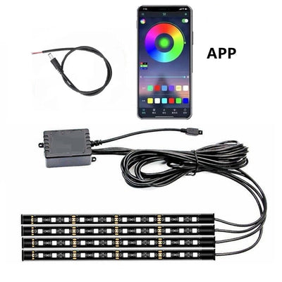 RGB APP LED Smart Brake Lights Motorcycle Car Atmosphere Light with Wireless Remote Control Moto Decorative Strip Lamp Kit