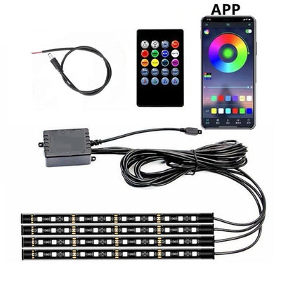 RGB APP LED Smart Brake Lights Motorcycle Car Atmosphere Light with Wireless Remote Control Moto Decorative Strip Lamp Kit