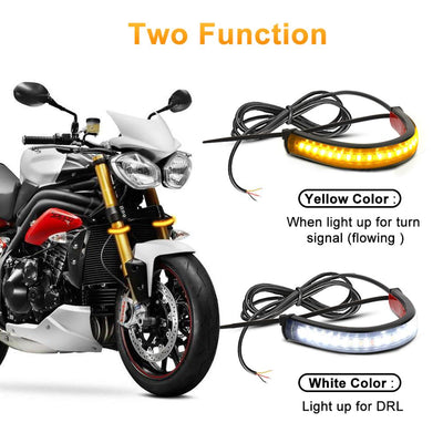 15cm 36-LED Motorcycle LED Fork Turn Signal Strip Light DRL Flexible White Amber blinker Moto Lamp Flasher Ring