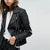 Fashion women&#39;s autumn winter motorcycle faux leather jacket ladies long sleeve motorcycle punk street wear black coat