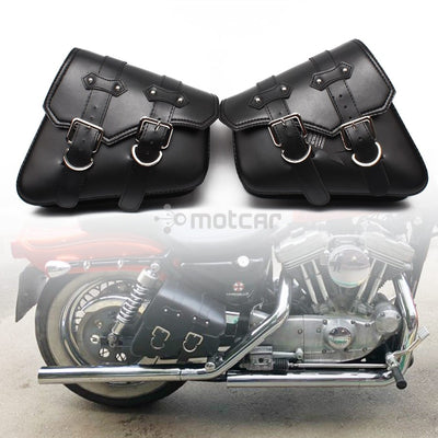 Motorcycle PU Leather Saddle Bags Luggage Black Left+Right Side Tool Bag For Honda Yamaha Harley Sportster XL 883 XL1200 Softail