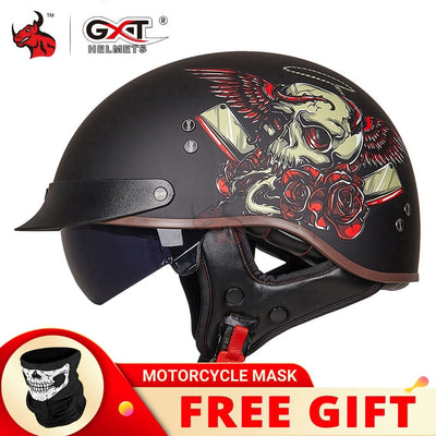 GXT DOT Certification Retro Motorcycle Helmet Moto Helmet Scooter Vintage Half Face Biker Motorbike Crash Moto Helmet Casco Moto