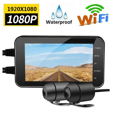 4.0 inch Motorcycle Driving Recorder HD1080P Waterproof 140 Degrees Wide-Angle with WiFi Function Camera Motorcycle Dash cam
