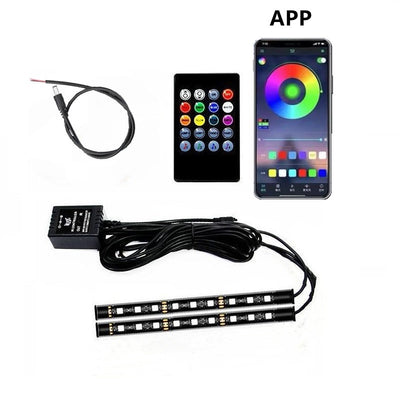 RGB APP LED Smart Brake Lights Motorcycle Car Atmosphere Light with Wireless Remote Control Moto Decorative Strip Lamp Kit