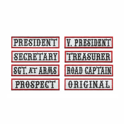 8pcs pack PROSPECT ORIGINAL PRESIDENT SECRETARY patches embroidered rockers for outlaw motorcycle riding clubs and bikers