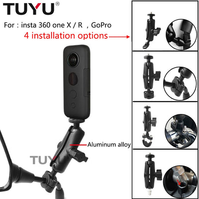 TUYU Motorcycle Bike Camera Holder Handlebar Mirror Mount Bracket 1/4 Metal Stand For insta 360 one X R GoPro MAX Hero Accessory