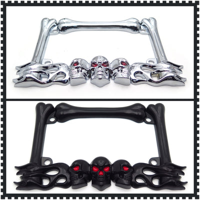 3D SKULL FLAME BONES BLACK MOTORCYCLE LICENSE PLATE FRAME FOR Harley Davidson Motorbike Parts