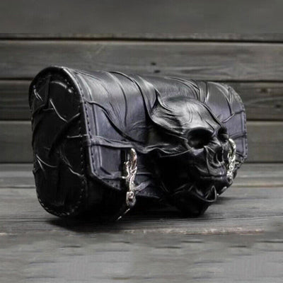 Halloween Skull Motorcycle Fork Bag Saddle Bags Suitcase Moto Accessories Luggage Tool Bag Handlebar Storage Black Pu Leather