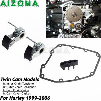 For Harley Twin Cam Cover Gasket Chain Guide Outer Inner Motorcycle Tensioner Complete Kit Fits Dyna Softail Touring 1999 - 2006