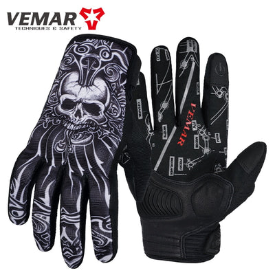 VEMAR VE-203 Summer Motorcycle Gloves Men Skull Mesh Moto Gloves Motorcyclist Touch Screen Biker Gloves Guantes Moto Black