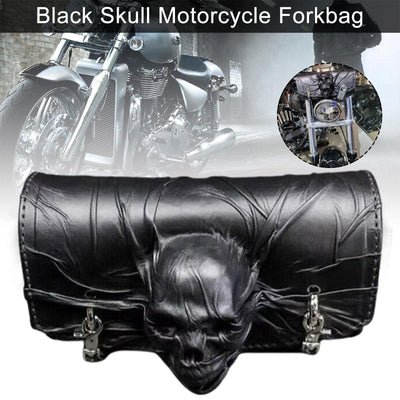 Halloween Skull Motorcycle Fork Bag Saddle Bags Suitcase Moto Accessories Luggage Tool Bag Handlebar Storage Black Pu Leather