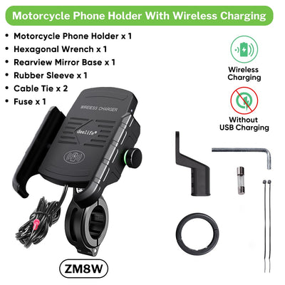 Deelife Mobile Phone Holder Motorcycle Smartphone Support for Moto Motor Motorbike Handlebar Mount Stand with Wireless Charger