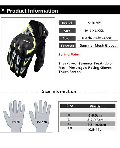 SUOMY Summer Breathable Motorcycle Gloves Touch Screen Moto Bike Protective Gloves Cycling Racing Full Finger Gloves Men Women