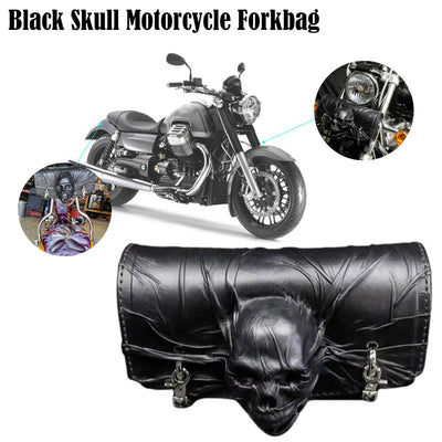 Halloween Skull Motorcycle Fork Bag Saddle Bags Suitcase Moto Accessories Luggage Tool Bag Handlebar Storage Black Pu Leather