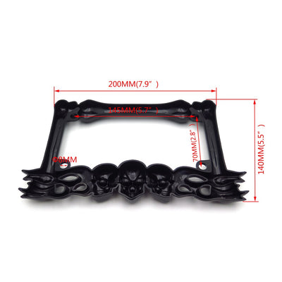 3D SKULL FLAME BONES BLACK MOTORCYCLE LICENSE PLATE FRAME FOR Harley Davidson Motorbike Parts