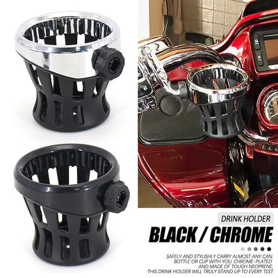 New Motorcycle Chrome Black Drink Cup Holder Water Beverage Support Handlebar Bottle Holder For Harlley For Honda For Yamaha