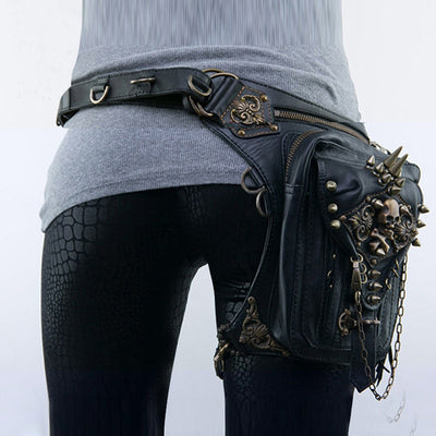 Motorcycle Steam Punk Waist Leg Hip Belt Banana Messenger Shoulder Bag Mobile Phone Waist Bag Fanny Packs Pack For Women Gothic