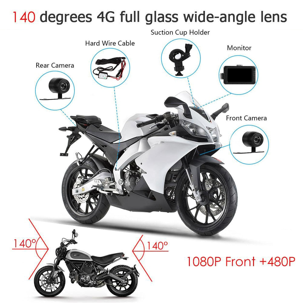 3 Inch motorcycle dvr camera fhd 1080p dash cam moto waterproof dual lens  front rear view video recorder 140 degree angle