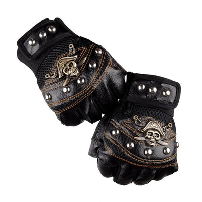 Punk Skulls Rivet PU Leather Gloves Men Women Fashion Hip Hop Anti-slip Half Finger Gloves Motorcycle Accessories